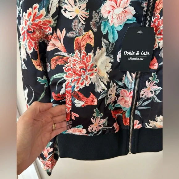 Ookie and Lola Floral Black Bomber Jacket - Picture 4 of 5